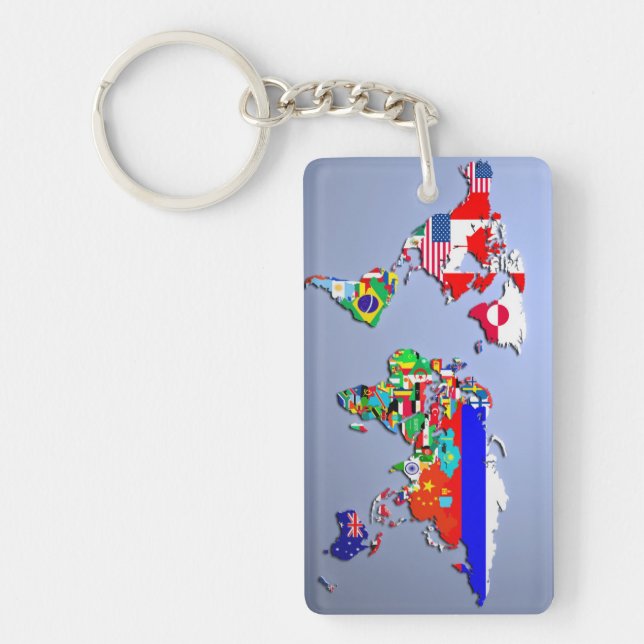 The World Map With Their Flags Keychain (Front)