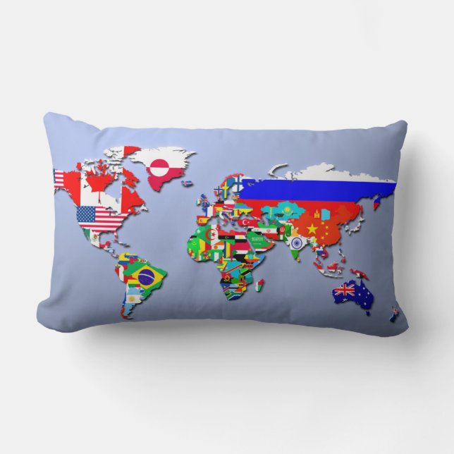 The World Map With Their Flags Lumbar Pillow (Front)