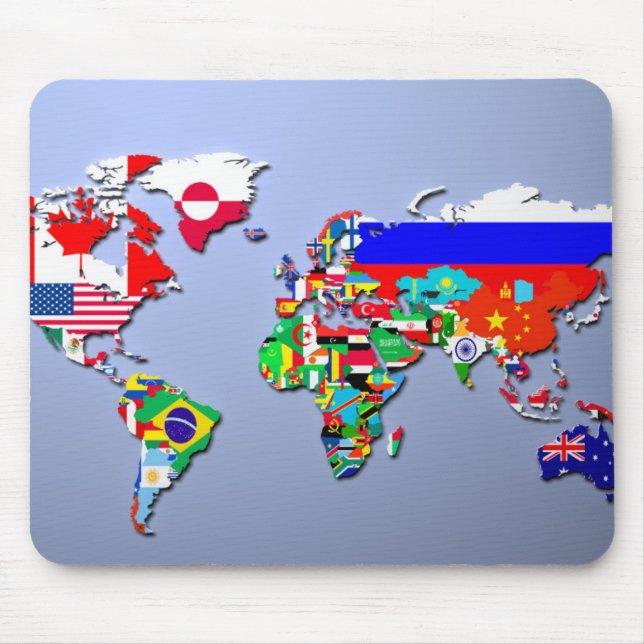 The World Map With Their Flags Mouse Pad (Front)