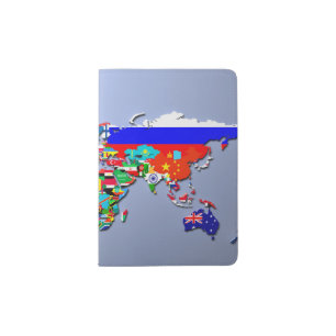 The World Map With Their Flags Passport Holder