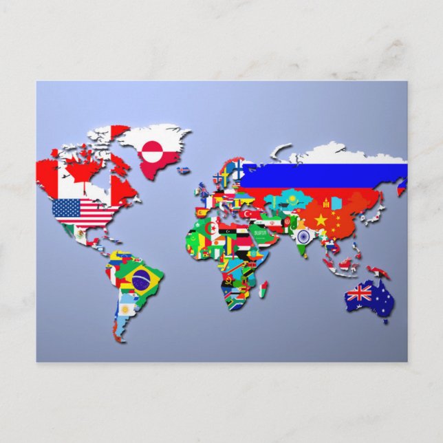 The World Map With Their Flags Postcard (Front)