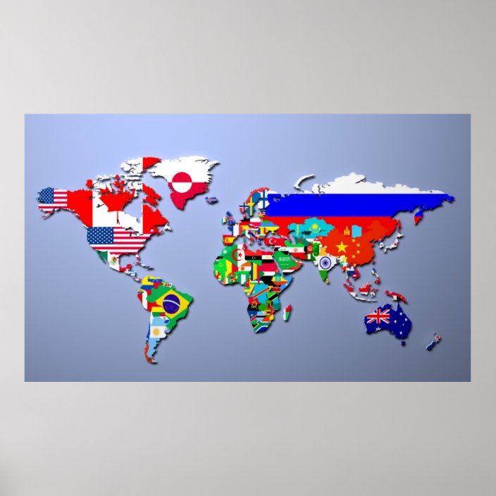 the world map with their flags poster zazzlecom