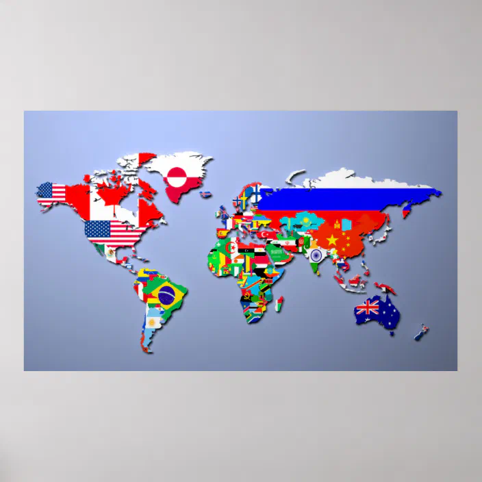POSTER Map of the World with Flags