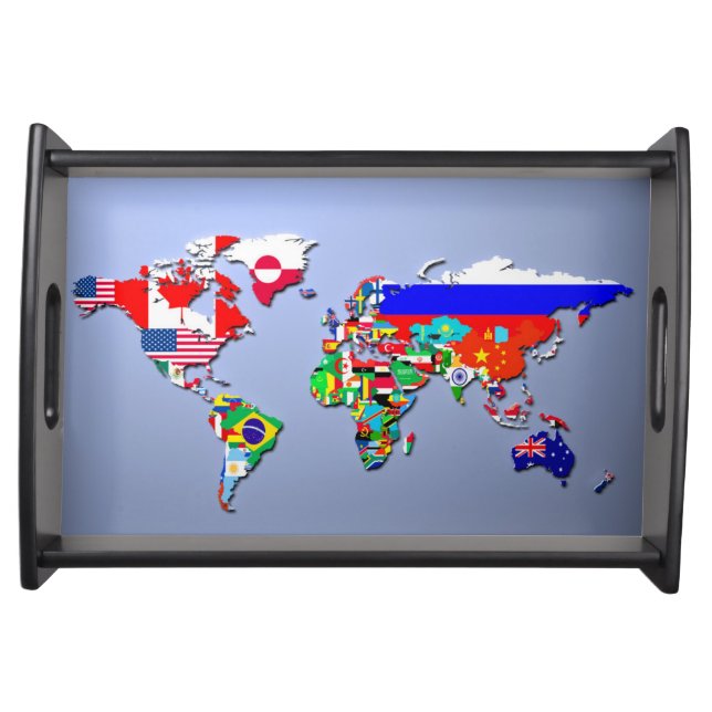 The World Map With Their Flags Serving Tray (Front)