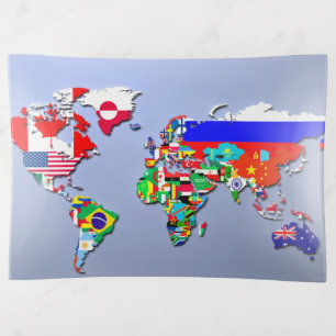 The World Map With Their Flags Trinket Tray