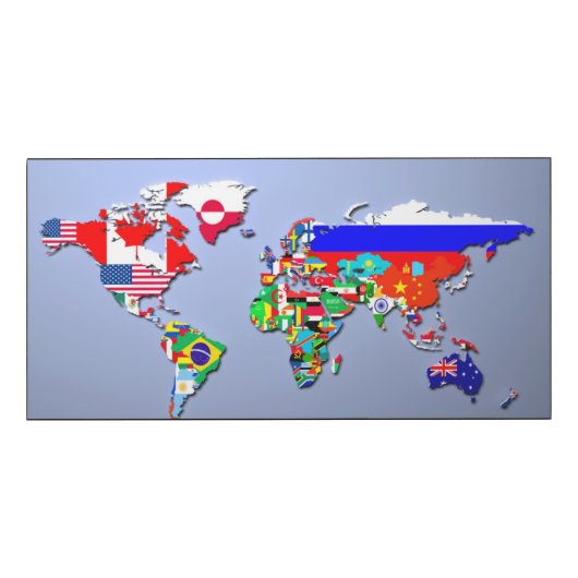 The World Map With Their Flags Wood Wall Art (Front 18x9)