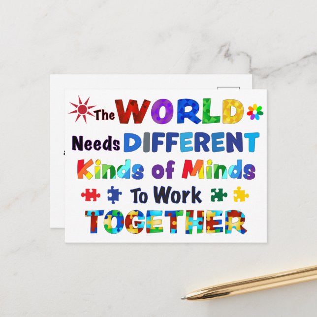 The WORLD Needs Different Kinds of Minds Postcard (Front/Back In Situ)