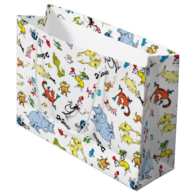 The World of Dr. Seuss Pattern Large Gift Bag (Front Angled)