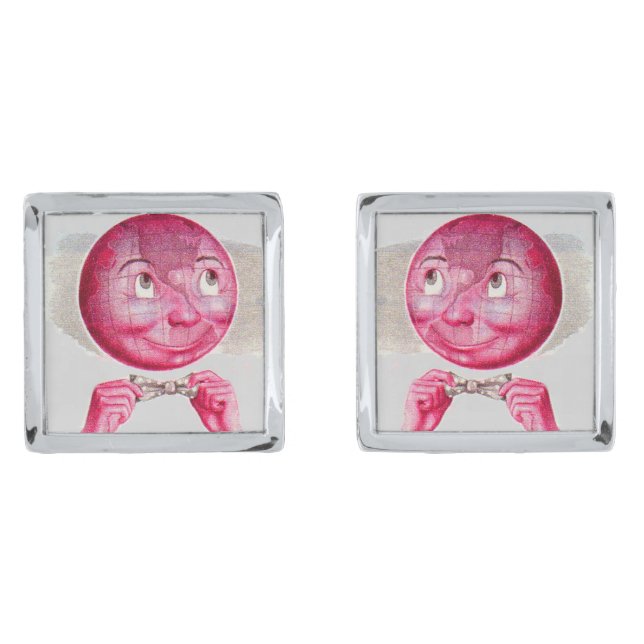 The World on His Mind Silver Cufflinks (Front)