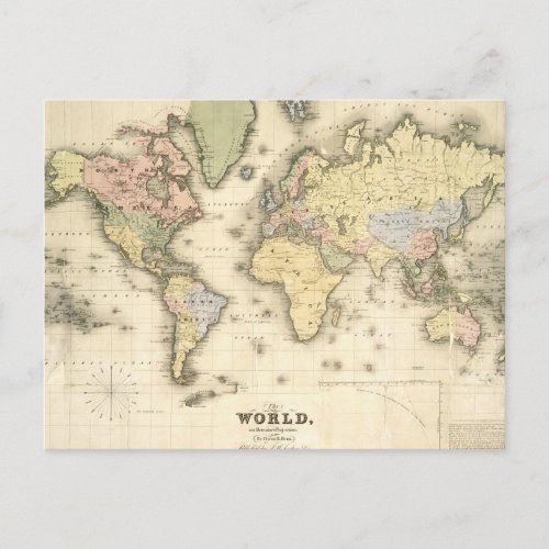 The World on Mercators Projection  1840 Postcard