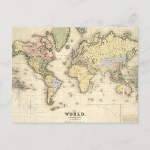 The World on Mercator's Projection | 1840 Postcard
