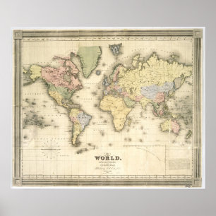 The World on Mercator's Projection 1840 Poster