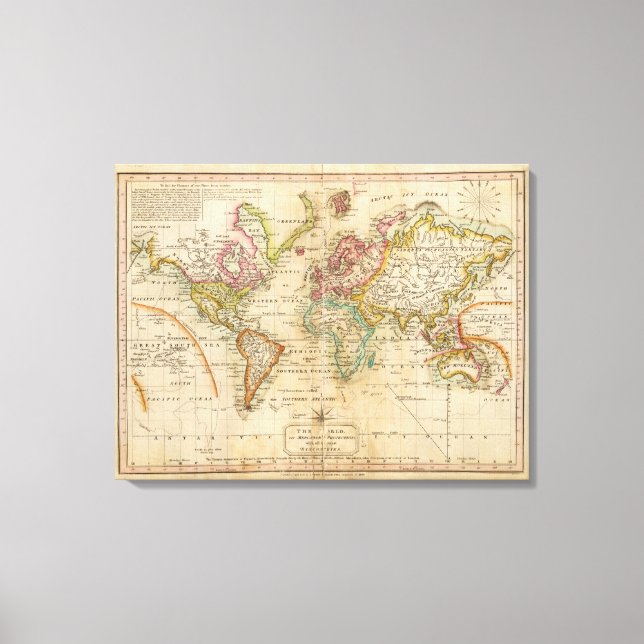 The World on Mercator's Projection Canvas Print (Front)