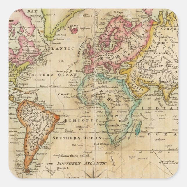 The World on Mercator's Projection Square Sticker (Front)
