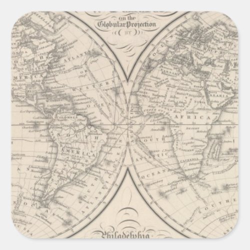 The World on the Globular Projection Square Sticker