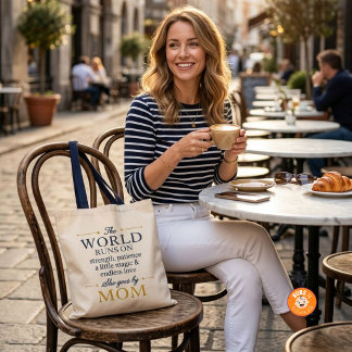 The World Runs On Love She Goes By Mom Navy Handle Tote Bag