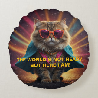 The World’s Not Ready – Confident Cat Humor Design Round Pillow