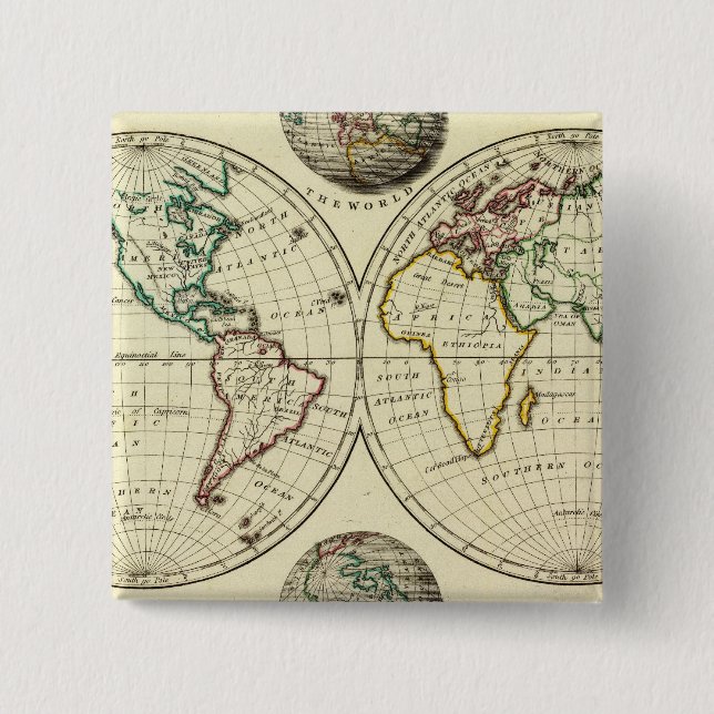The World with continental boundaries Button (Front)