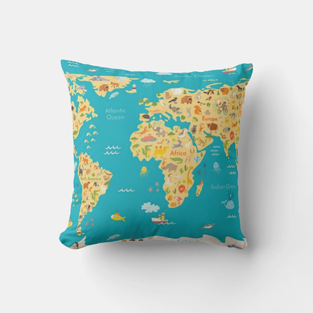 The World's Animals Throw Pillow (Front)