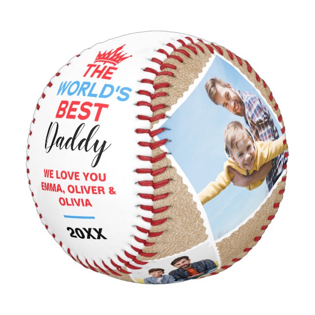 The World's Best Daddy, Personalized 4 Photos Baseball (Angled)