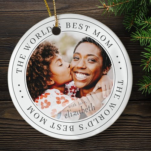 The Worlds Best Mom Classic Simple Photo Ceramic Ornament