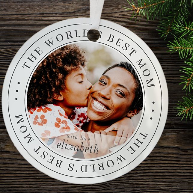 The World's Best Mom Classic Simple Photo Metal Ornament (Creator Uploaded)