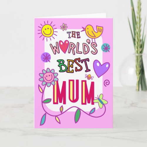 The worlds best mum fun doodle typography card