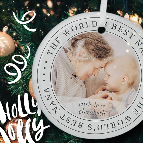 The Worlds Best Nana Classic Simple Photo Glass Ornament