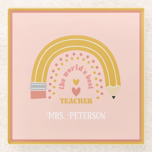 The World's Best Teacher Personalized Glass Coaster (Front)