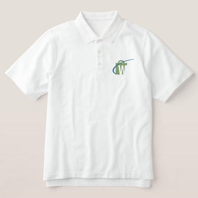 The Worlds Biggest Men's White Embroidered Polo (Design Front)