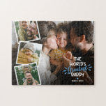 The World's Greatest Daddy 4 Photo Jigsaw Puzzle<br><div class="desc">Personalized father's day puzzle featuring 4 family pictures for you to replace with your own,  the cute saying "the world's greatest daddy",  and your names.</div>