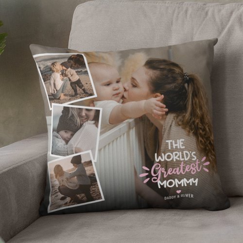The Worlds Greatest Mommy 4 Photo Throw Pillow
