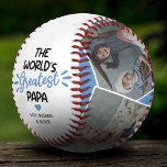 The World's Greatest Papa 4 Photo Baseball<br><div class="desc">Keepsake grandfather baseball gift featuring 4 family pictures for you to replace with your own,  the cute saying "the world's greatest papa",  a blue heart,  and the kids names.</div>