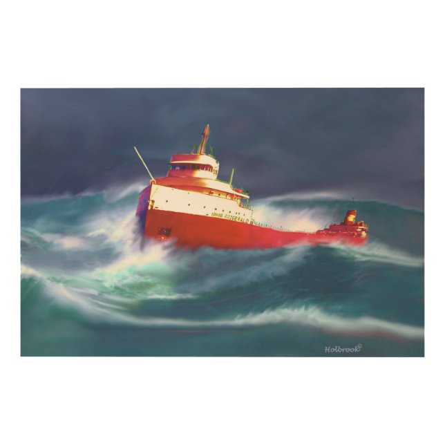 The Wreck of the Edmund Fitzgerald in a Storm Wood Wall Art (Front)