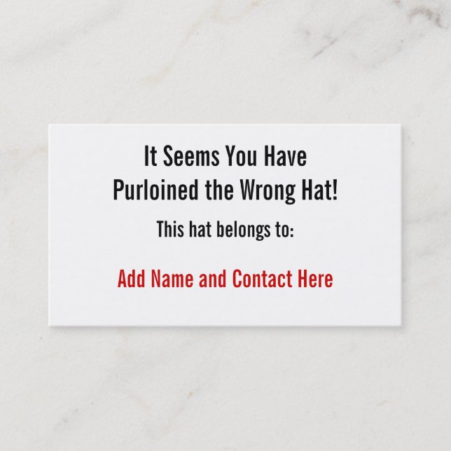 The Wrong Hat Business Card (Front)