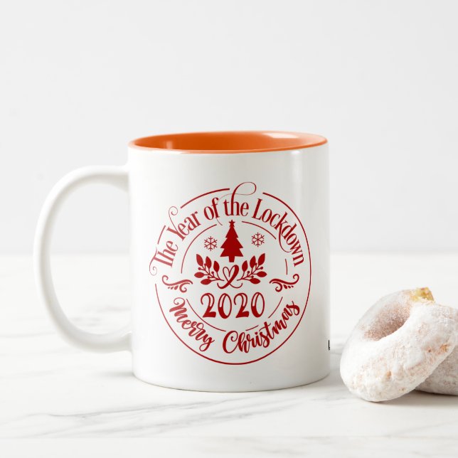 The Year of the Lockdown 2020 Merry Christmas Fun Two-Tone Coffee Mug (With Donut)
