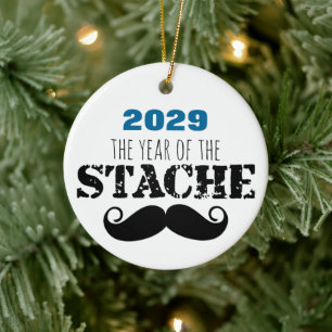 The Year of The Stache Moustache Ceramic Ornament