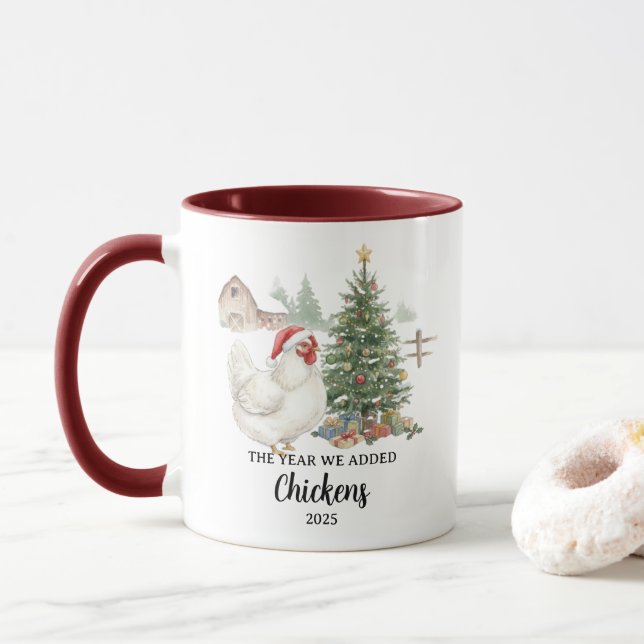 The Year We Added Chickens Custom Raising Chickens Mug (With Donut)