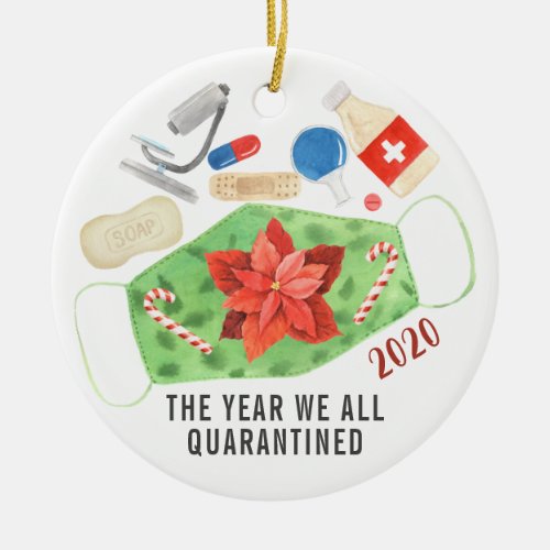 The Year We All Quarantined 2020 Christmas Mask Ceramic Ornament