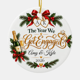The Year We Got Engaged Christmas with Names and Y Ceramic Ornament