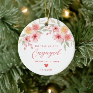 The Year We Got Engaged Floral Engagement Keepsake Ceramic Ornament