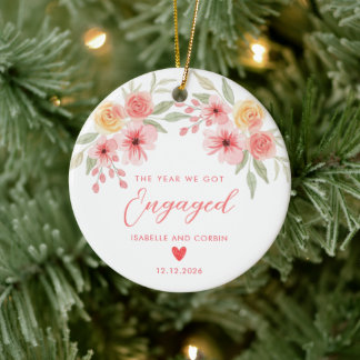 The Year We Got Engaged Floral Engagement Keepsake Ceramic Ornament