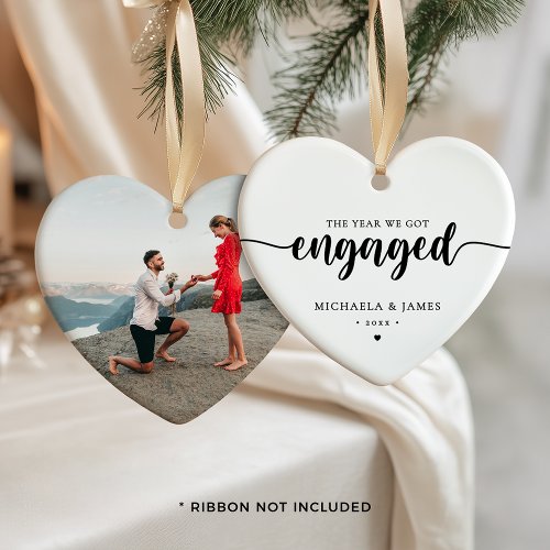 The Year We Got Engaged Names &amp; Photo Ceramic Ornament