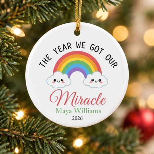 The year we Got our miracle personalized christmas Ceramic Ornament