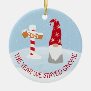 The Year we Stayed Home 2021 Gnome Christmas Ceramic Ornament