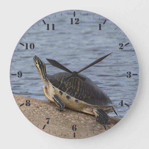 The yellow_bellied slider turtle large clock