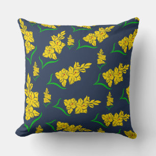 The Yellow Blossoms on Midnight Blue Throw Pillow