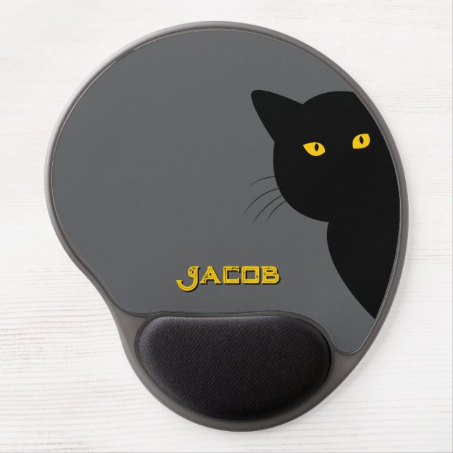 The yellow eyes black cat greeting you custom gel mouse pad (Front)