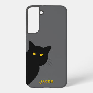 The yellow eyes black cat greeting you custom samsung galaxy s22+ case