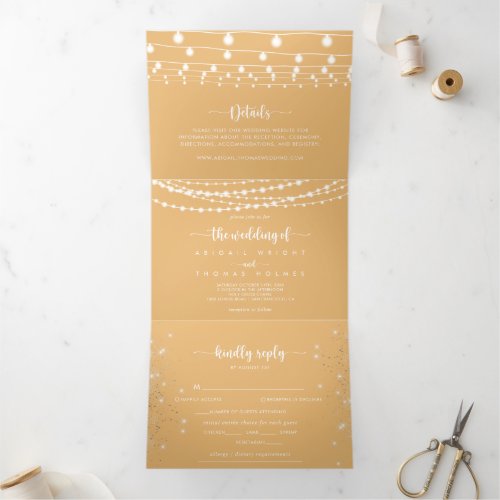 The Yellow Rustic String Lights Trifold Wedding of